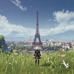 Screenshot from Nier Automata, beautiful landscape in Paris
