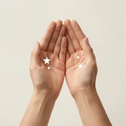 a picture of two hands with stars on them, an album cover by Apelles, behance, holography, holographic, cosmic horror, skeuomorphic