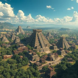 a aztec city viewed from above, digital art