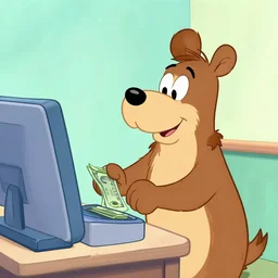 huckleberry hound trying to use a self checkout with cash