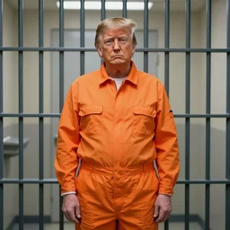 donald trump in jail, wearing an orange jumpsuit