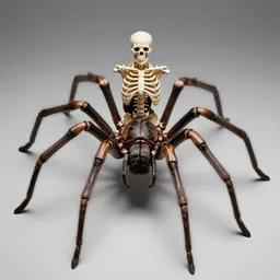 a human skeleton mounting a giant spider