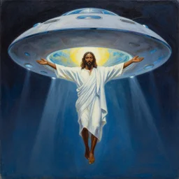 painting of an african Jesus Christ inside a UFO, by Cheng, Hsiao-Ron,