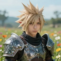 a distant character portrait of an au ra with dragon scale skin standing in a field of flowers wearing armor, final fantasy xiv, octane render, a realistically proportioned face, photorealistic eyes, good value control, smooth, realistic shading, realistic face details, illustration, substance painter, very highly detailed