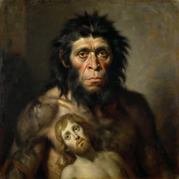 frontal portrait of a neanderthal as a christ by ilya repin, oil on canvas, 1 8 9 4, national portrait gallery