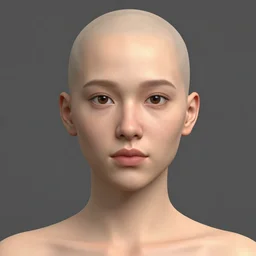 portrait karen fukuhara aubrey plaza no hair bald neutral expression face straight on headshot even lighting texture character creator 4