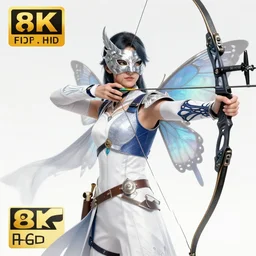 an archer with a silver mask and falcon inspired white clothes with butterfly wings, wlop, trending on artstation, deviantart, anime key visual, official media, professional art, 8 k uhd