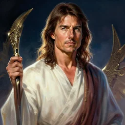 tom cruise as jesus, fantasy art, in the style of artgerm, illustration, epic, fantasy, intricate, hyper detailed, artstation, concept art, smooth, sharp focus, ray tracing, vibrant, photorealistic, simon bisley