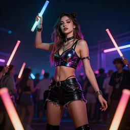 full body pose, hyperrealistic photograph of a beautiful rave girl, glowsticks, dim volumetric lighting, 8 k, octane beautifully detailed render, extremely hyper detailed, intricate, epic composition, cinematic lighting, masterpiece, trending on artstation, very very detailed, stunning, hdr, smooth, sharp focus, high resolution, award, winning photo, dslr, 5 0 mm