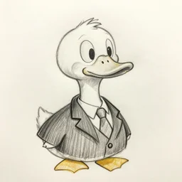 a pencil sketch of a cartoon duck wearing a suit.