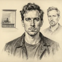 a portrait charcoal drawing of a man by casey baugh and edward hopper