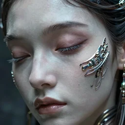 ultra realistic beautiful cyborg deity eyes closed, fantasy, intricate details, movie still, highly detailed, photorealistic, octane render, eerie, 8k, art by james clyne and greg rutkowski and michael welan
