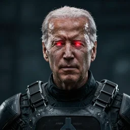 cinematic shot of joe biden with glowing red eyes wearing dark combat armor, 8 k, very intricate, very detailed,