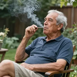 My dad is smoking weed and have good time being gracefully relaxed in the garden