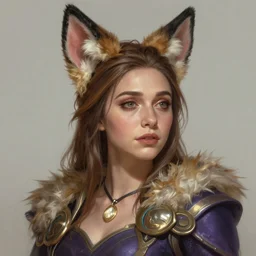 Elizabeth Olsen as Ahri League of Legends with faux fur ears, highly detailed, digital painting, artstation, concept art, smooth, sharp focus, illustration, ArtStation, art by artgerm and greg rutkowski and alphonse mucha and Edmund Blair Leighton and Charlie Bowater and Peter Mohrbacher