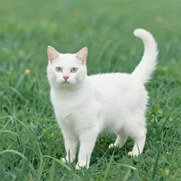 white cat in a field by Buchholz, Quint