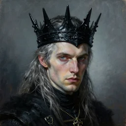 ( ( ( ( ( ( ( the portrait of hunter schafer ) ) ) ) ) ) ) in black wax crown by roberto ferri, dark fantasy, witcher!!!!!!!, very detailed oil painting, masterpiece, 8 k