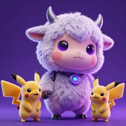 high quality 3 d render cyberpunk very cute cyborg fluffy! cow hybrid!, highly detailed, unreal engine cinematic smooth, in the style of blade runner & detective pikachu, hannah yata charlie immer, purple neon light, low angle, uhd 8 k, sharp focus