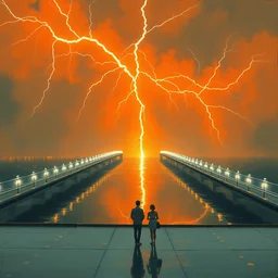 should we, should we go back? back to the bridges that we burned. dramatic lightning. symmetrical. masterpiece. detailed. repin. rhads shigenori soejima, kuvshinov ilya. wlop