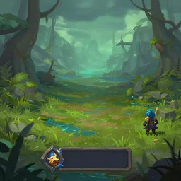 swamp, in concept art of main menu loading screen background. for russian mmorpg by katauri, artstation, behance, style of hearthstone