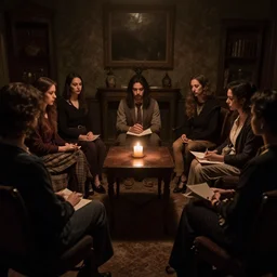 a seance in a dark room, photo still