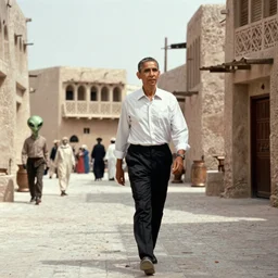 color film still of obama walking in arabian town, alien ( 1 9 8 4 ).