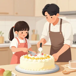 picture of young female 2 8 years old cooks huge cake for her husband, digital art