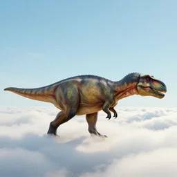 dinossaur walking over clouds