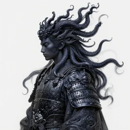 side profile, naga, tentacle hair, heavy plate armour, intricate robes, magical dark swirly ripples, inky gaudy colors, by greg manchess, huang guangjian, gil elvgren, sachin teng, greg rutkowski, jesper ejsing, ilya kuvshinov
