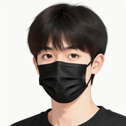 portrait of young man wearing black medical mask, style of kentaro miura