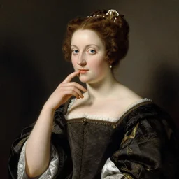 renaissance noblewoman with blue eyes and play skin in a classical portrait pose in the art style of ib iwerks