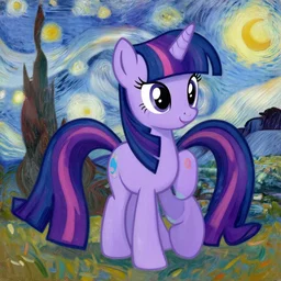 oil portrait of twilight sparkle from friendship is magic with long hair on a windy day, high - contrast, dramatic lighting, by monet, van gogh, thomas cole, renoir
