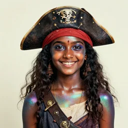 a happy sri lankan girl pirate with iridescent skin by kehinde wiley