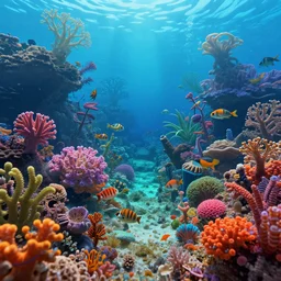 tropical undersea scene, colorful highly detailed digital art, masterpiece