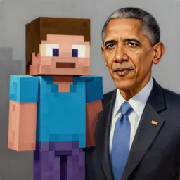 Minecraft Steve meets photorealistic Barack Obama, digital art, trending on artstation, oil painting
