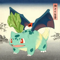 Beautiful Block painting Ukiyo-e of a bulbasaur