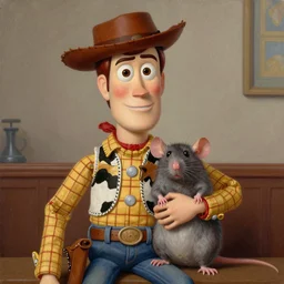 realistic portrait beautiful painting from scene in woody terminator merged in rat body, retrofuturism created by thomas kinkade and gustave courbet, fine draw, high detailed, fine lighting, smooth draw, no anomaly.