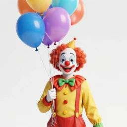 a clown holding many balloons, high detail, hyperrealism, photo realistic, masterpiece, trending on artstation,