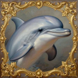 the royal king's dolphin head by greg hildebrant lisa frank fancy rococo baroque regal oil painting high quality award winning clothed in fancy garb