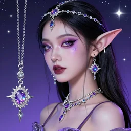huang posung charming and miracle female luxury aasimar in the starry sky boho channel accessories star sparkles sharp focus d & d epic retrowave art