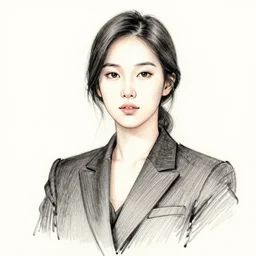 ink drawing portrait of a woman in suit by jung gi kim