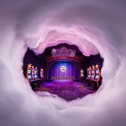 minimalistic extreme wide angle curved perspective digital art of sss chubby cotton candy indoor casino with a stage by anton fadeev from nightmare before christmas