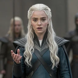Daenerys Targaryen looks very close to the camera and doesn't understand what's going on