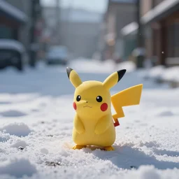 a beautiful photo by saul leiter of a real tiny pokemon standing in a snowy street, tiny gaussian blur, insanely detailed, insanely intricate, insanely beautiful, depth of field, low contrast, snowy, wide aperture, color photography