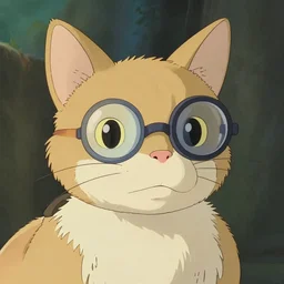 portrait of a cat wearing a monocle, still from the anime by studio ghibli