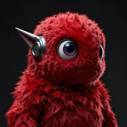 realistic portrait of a grox from spore, red furry cyborg creature with one robotic eye, round cute head, pointy ears, dramatic lighting, illustration by greg rutkowski, yoji shinkawa, 4 k, digital art, concept art, trending on artstation