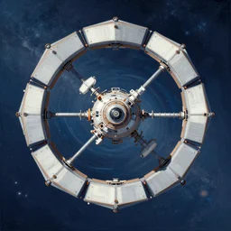six sided ring, futuristic planetary space station, seen from straight above, painted by andreas rocha and greg rutkowski