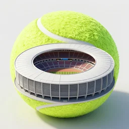 stadion that looks like a tennis ball ; designed by santiago calatrava ; highly detailed ultra sharp 3 d render surreal architecture