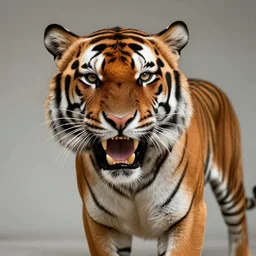 An extremely bright studio photograph of a snarling tiger in the style of Salvador Dali, establishing shot, high-quality, professional, dramatic lighting, extremely high detail, trending on artstation