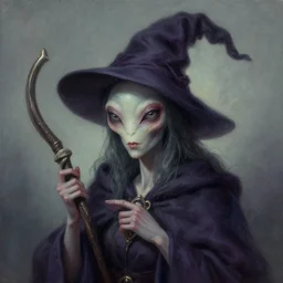 surreal portrait of alien wizardess, artwork by Daniel Merriam,